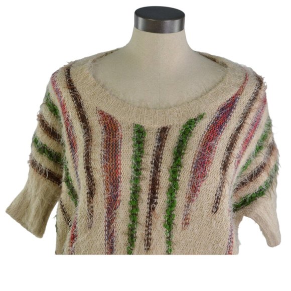 Dex Women sz S Fuzzy Hairy Shirt Chunky Light Brown Multicolor Neckline - Picture 4 of 10